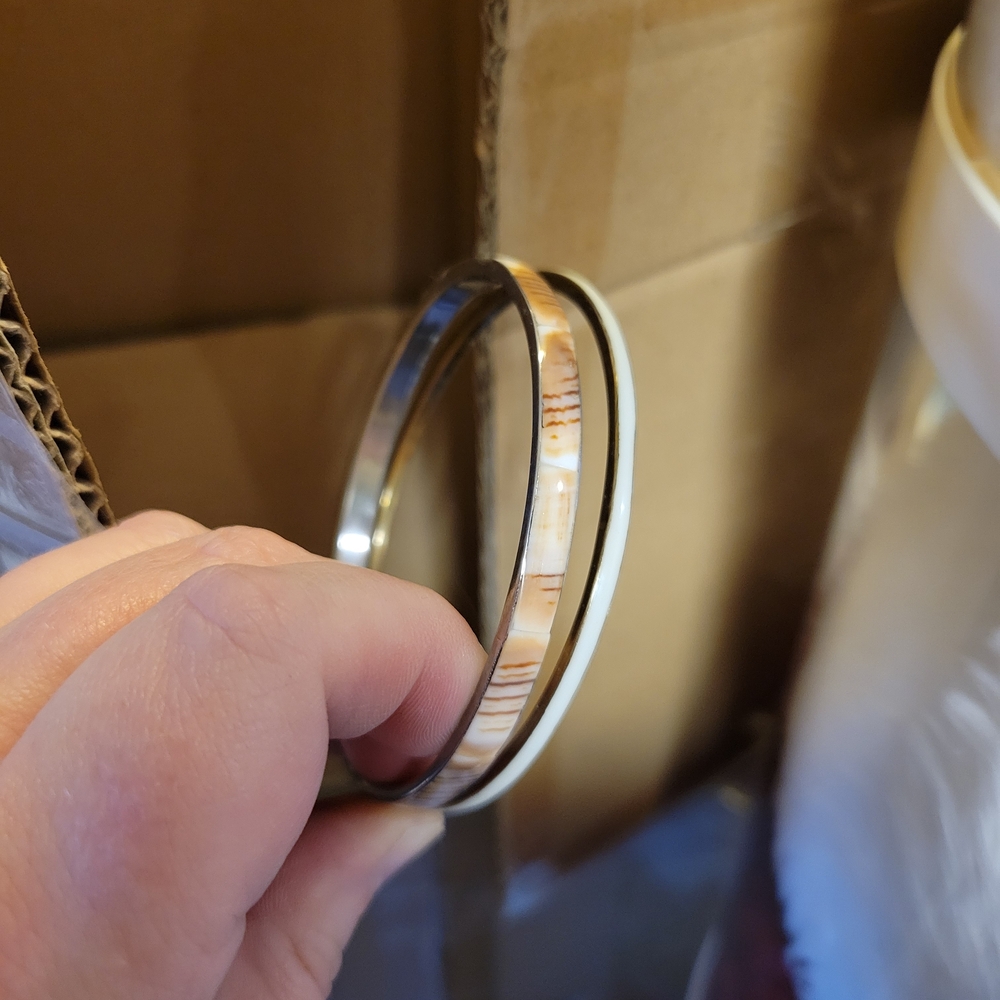 Vintage Enamel Bracelet Bangle Duo Set EUC
